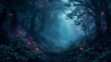 Fototapeta premium Enchanted Forest with Mystical Glow in Twilight