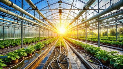 Drip Irrigation System in a Greenhouse - Modern Agricultural Technology for Sustainable Farming
