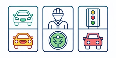 Driving School Icon Set for Web Design and Presentations - Thin Line Traffic Symbols