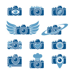 Set Camera Logo Design Element Collection. Editable Line. Adjustable Stroke Width.