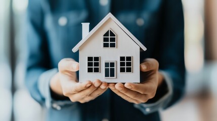 Person Holding a White House Model   Real Estate  Home  Ownership  Dream Home  New Home  Property  Key  Future  Mortgage  Insurance  Investment  Resid