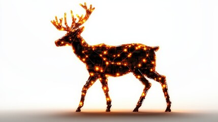 Naklejka premium Stylized deer silhouette with glowing lights, white isolated background.
