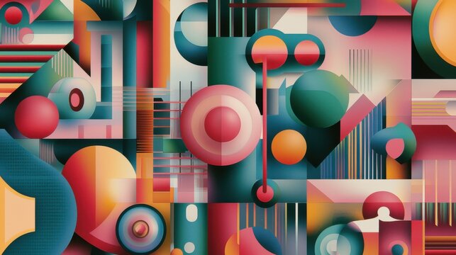 A captivating design of geometric shapes intermingling in a limited palette, producing a psychedelic and fantastical effect