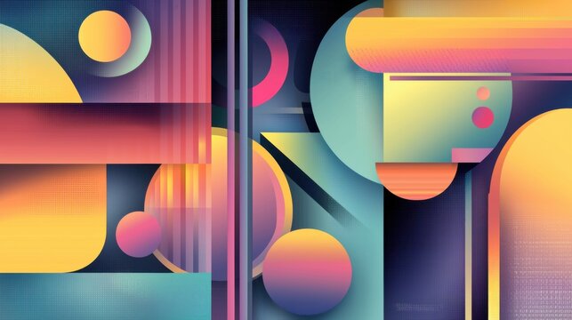 A captivating design of geometric shapes intermingling in a limited palette, producing a psychedelic and fantastical effect