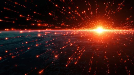 Vibrant cosmic explosion with radiant lights against a distant planet background.