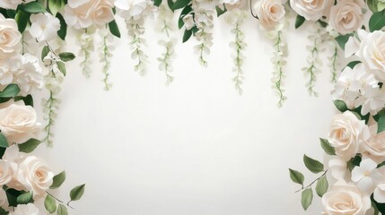 Soft and romantic wedding background with flowing floral garlands and vintage textures