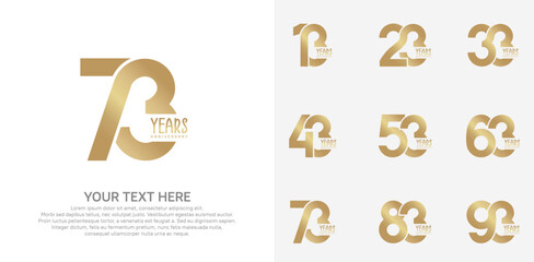 Anniversary logo set vector design, gold color for celebration event