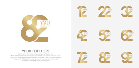 Anniversary logo set vector design, gold color for celebration event