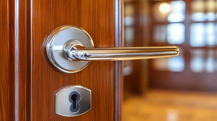 Close-up view of a door handle and lock mechanism