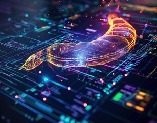 Pancreas testing results on digital interface in laboratory or surgical background, innovative technology in science and medicine concept. medical technology