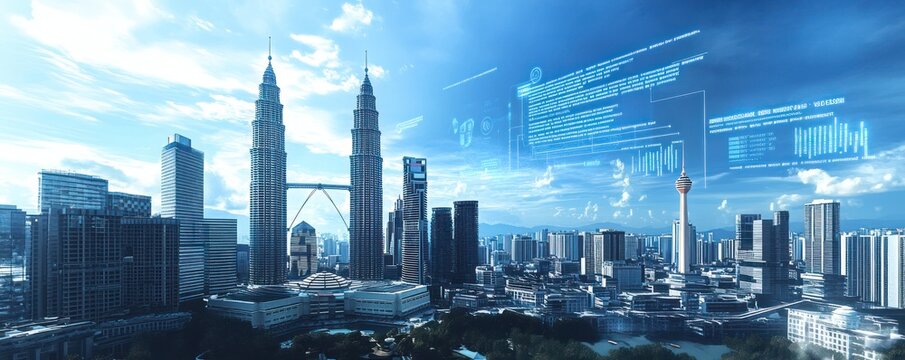 Kuala Lumpur Skyline with Digital Overlay