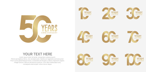 Anniversary logo set vector design, gold color for celebration event