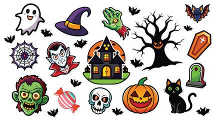 halloween sticker set collection on white background. halloween sticker ready for print and more