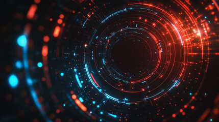 Abstract black background with Colorful circle lines. Digital future technology . Abstract business connection of lines from nodes innovation of communication in the network.