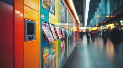 Colorful Vending Machine Row With Blurred City Background