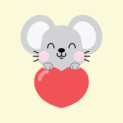 Cute cartoon mouse with heart. Be my Valentine. Valentine's day banner, background, flyer, placard. Holiday poster for scrap booking. Vector illustration card for greeting, decoration, and etc.