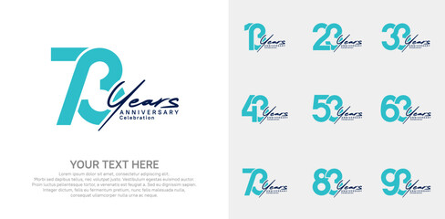 Anniversary logo set vector design, blue and black color for celebration event