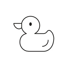 Rubber duck icon. Bath rubber duck isolated on white background. Baby toy. Vector illustration in line style.