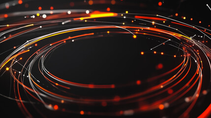 Abstract black background with Colorful circle lines. Digital future technology . Abstract business connection of lines from nodes innovation of communication in the network.