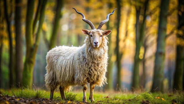 Close-Up Hungarian Racka Sheep on a Field and in a Forest