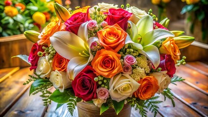 Fototapeta premium Elegant Bridal Bouquet in Vase - High Dynamic Range Floral Arrangement for Weddings and Events