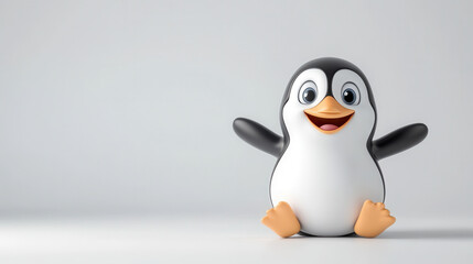 Obraz premium Cute cartoon style penguin with cheerful expression, sitting on smooth surface, ready to bring joy and fun to any setting