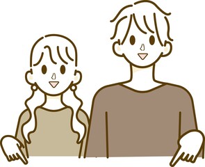 2人並んだ男性と女性（指さし）