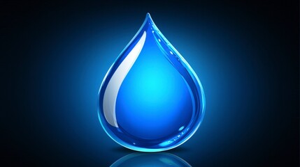 Fototapeta premium Glossy blue water droplet against a dark background for design purposes