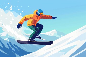 Snowboarder Carving Down the Snowy Mountain Slope