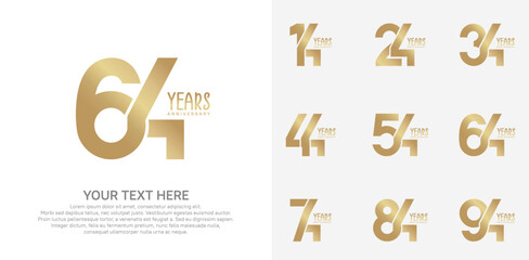 Anniversary logo set vector design, gold color for celebration event