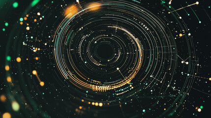 Obraz premium Abstract black background with Colorful circle lines. Digital future technology . Abstract business connection of lines from nodes innovation of communication in the network.