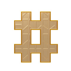 Geometric Gold 3D Letter Hashtag Sign. 3D Icon