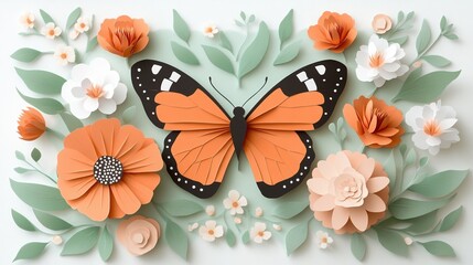 Colorful butterfly with flowers in a vibrant, artistic design.