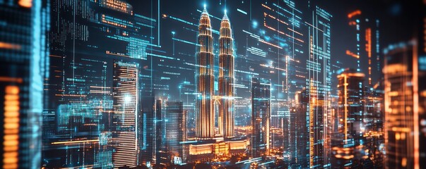 Cyberpunk Cityscape with Twin Towers