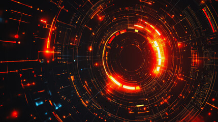 Obraz premium Abstract black background with Colorful circle lines. Digital future technology . Abstract business connection of lines from nodes innovation of communication in the network.