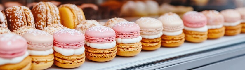 Fototapeta premium Indulge in the delightful world of macarons a colorful journey through flavors textures and artistry in culinary creations