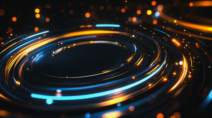 Obraz premium Abstract black background with Colorful circle lines. Digital future technology . Abstract business connection of lines from nodes innovation of communication in the network.