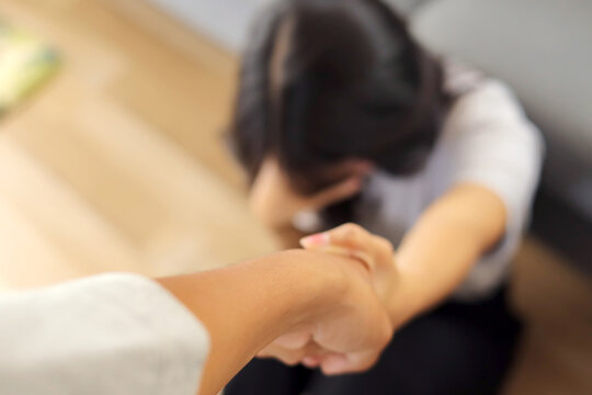 Man and Woman Holding Hands Close up Cropped Shot. Psychotherapist, Care, Helping to Cope With Depression, Problem.