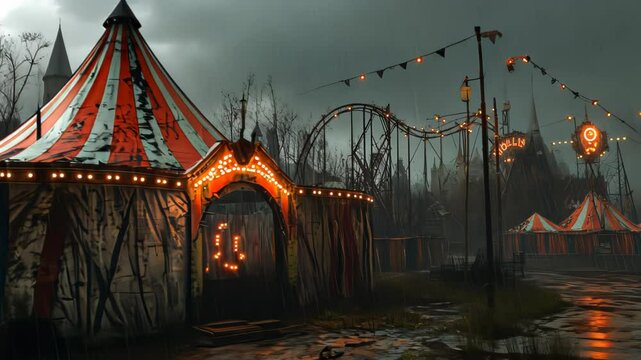 Abandoned Carnival in the Rain
