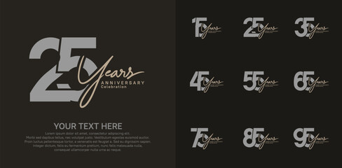 Anniversary logo set vector design, gray and brown color for celebration event