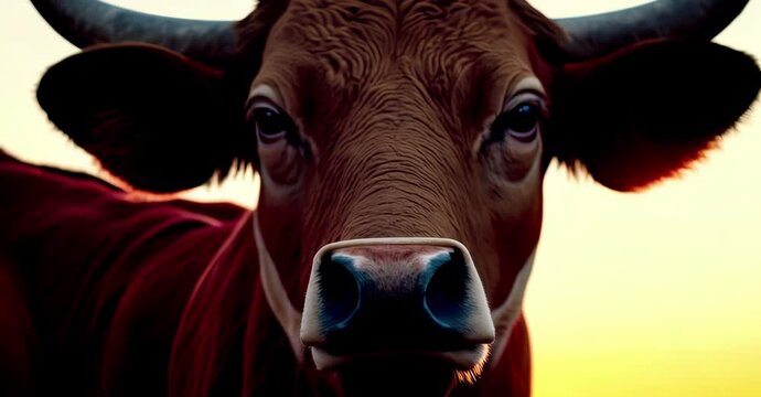 Longhorn steer in grassy field under blue sky