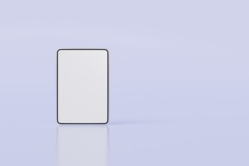 3d Realistic tablet with blank white screen for mockup icon. Minimal tablet computer empty screen icon isolated on purple background. Computer electronics technology used everyday concept. 3d render.