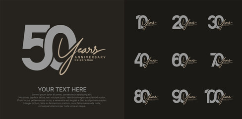 Anniversary logo set vector design, gray and brown color for celebration event