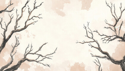 Obraz premium Dry branches on a textured soft background, minimalistic and artistic design.