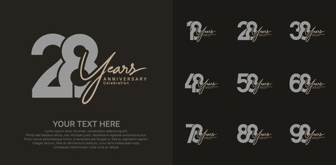 Anniversary logo set vector design, gray and brown color for celebration event