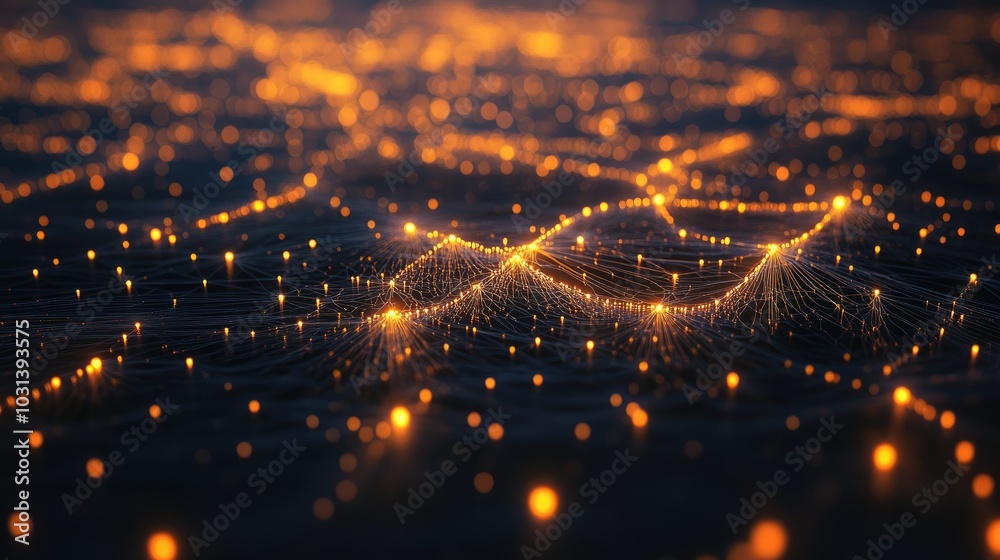 Poster abstract network of glowing nodes and data lines, reflecting the interconnectedness of technological