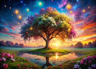 Obraz premium Enchanted Garden Tree: Surreal Nature Photography for Dreamlike Landscapes