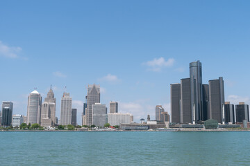 Skyline of Detroit Downtown Michigan on a sunny day