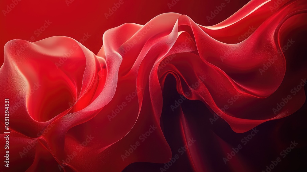 Poster abstract red forms and gradients merging into a deep red background, showcasing fluidity and depth