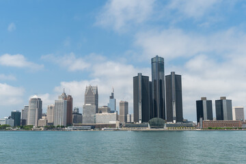 Naklejka premium Photo of Detroit downtown, Michigan, on a sunny summer day